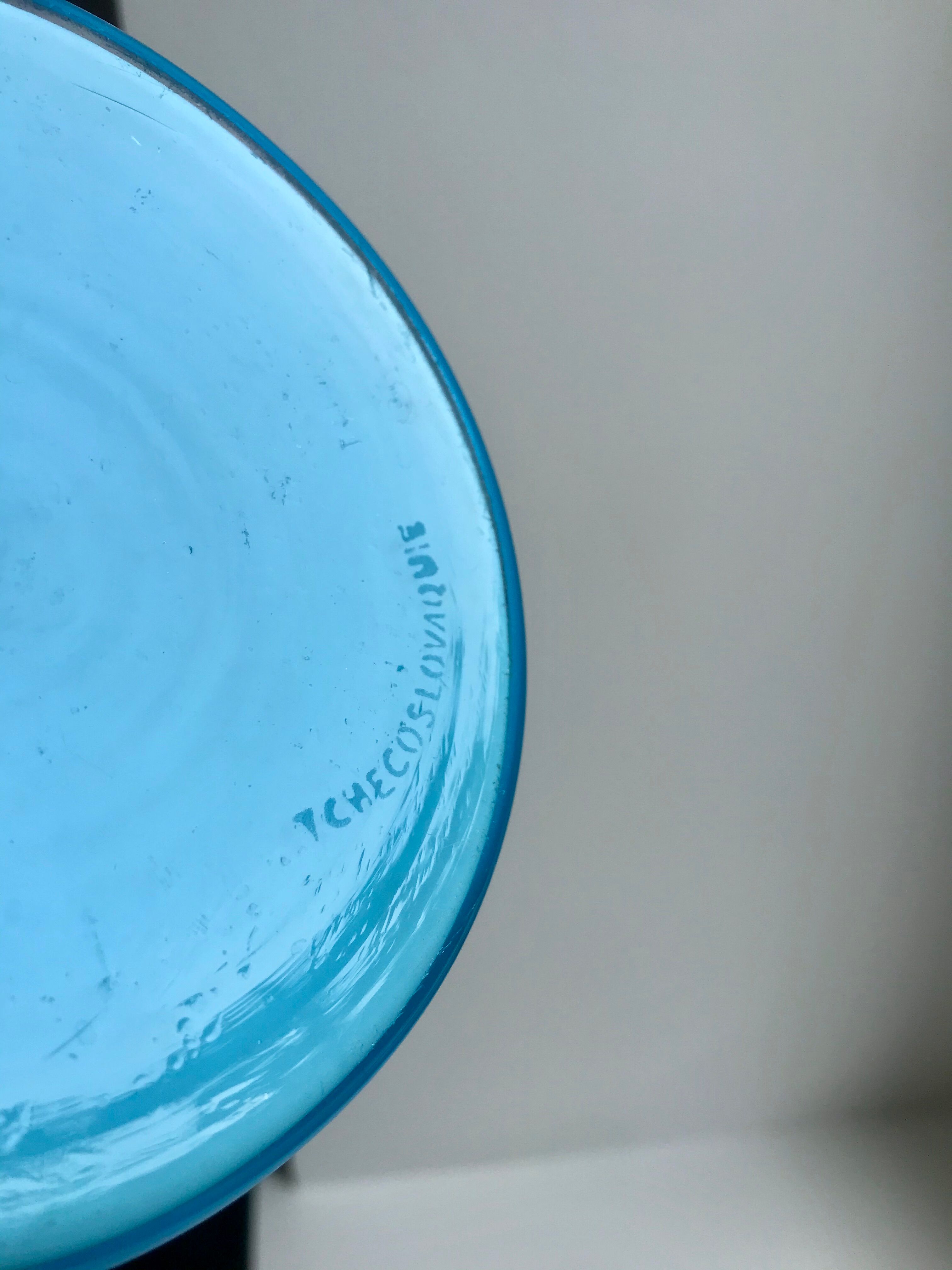 Lamp with blue opaline feet and textured conical lampshade 60s-70s