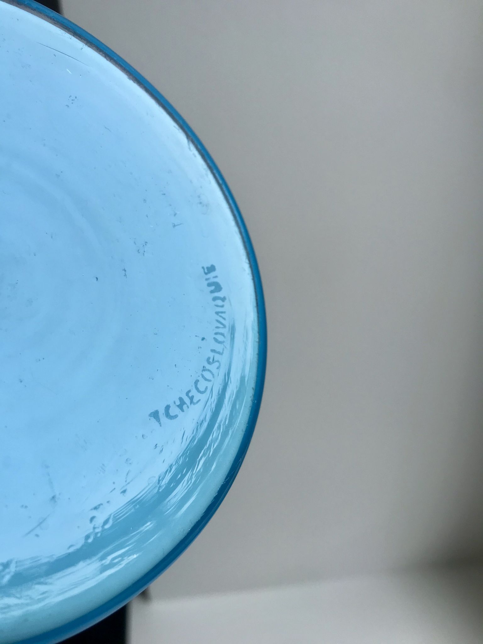 Lamp with blue opaline feet and textured conical lampshade 60s-70s