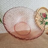 Ensemble saladier et 6 coupelles verre torsadé rosaline Arcoroc vintage