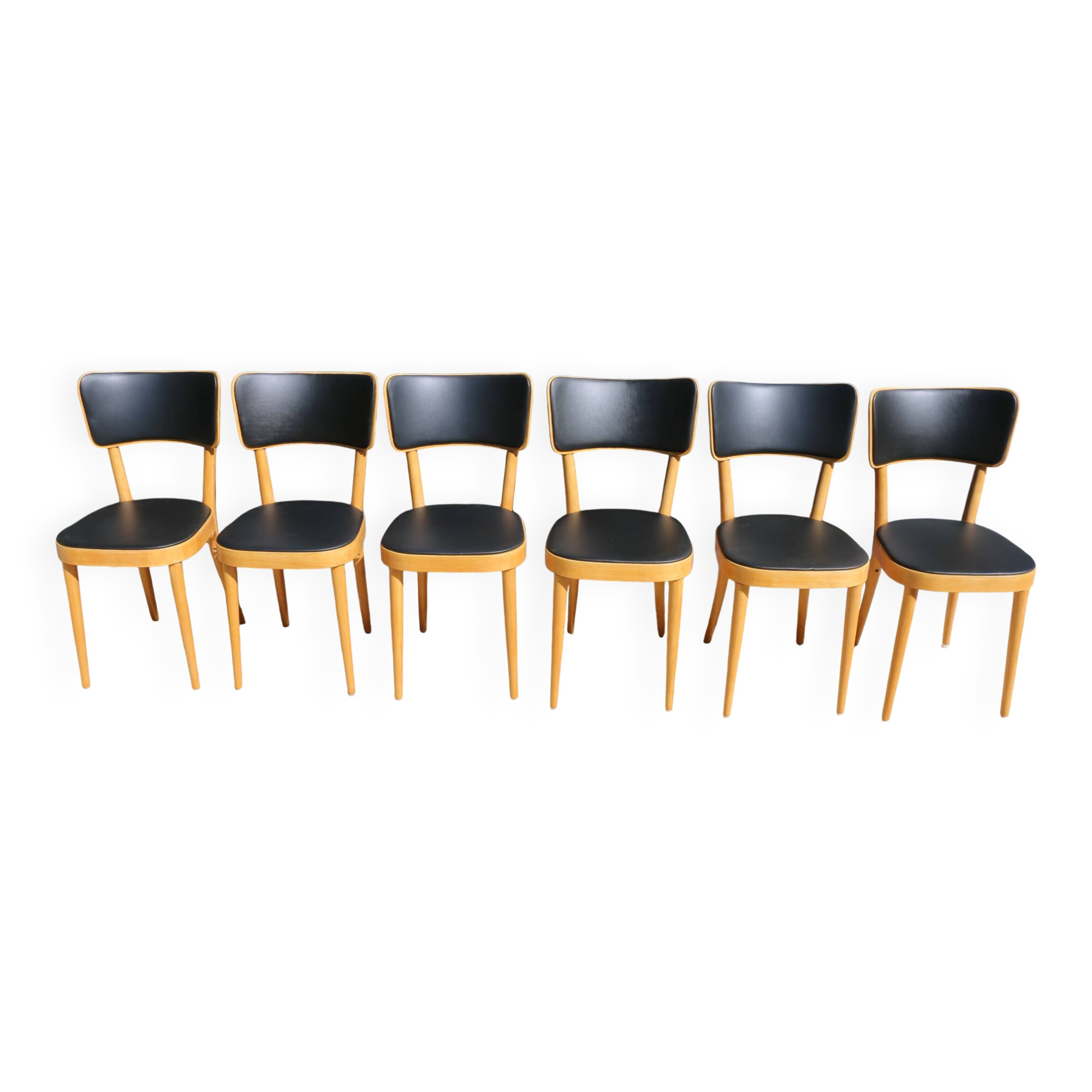 6 chaises baumann n°17 dos large skaï noir