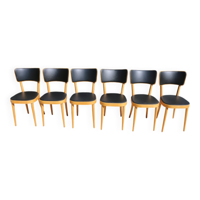 6 chaises baumann n°17 dos large skaï noir