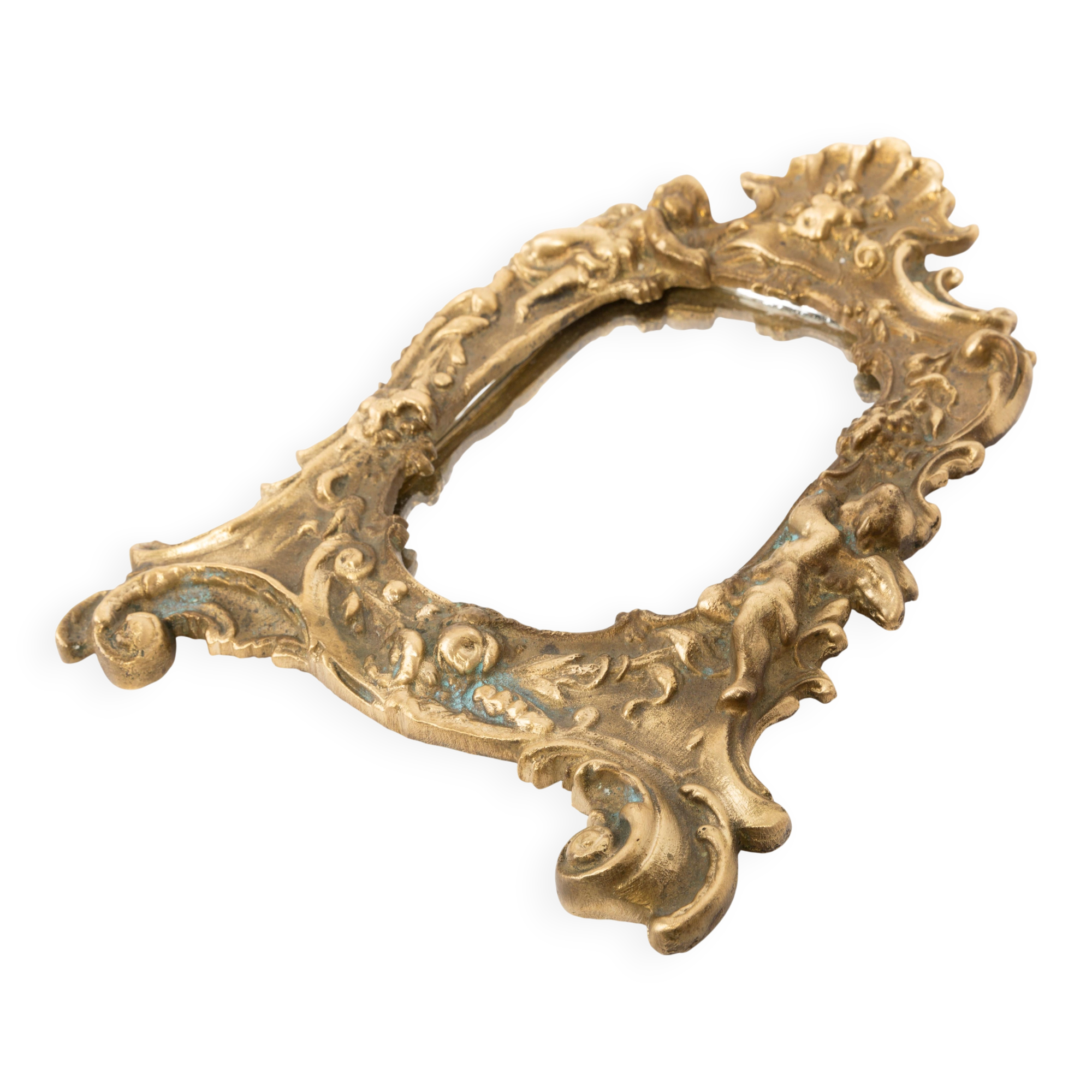 Miniature vintage gold mirror with angels, Italy, 1960s