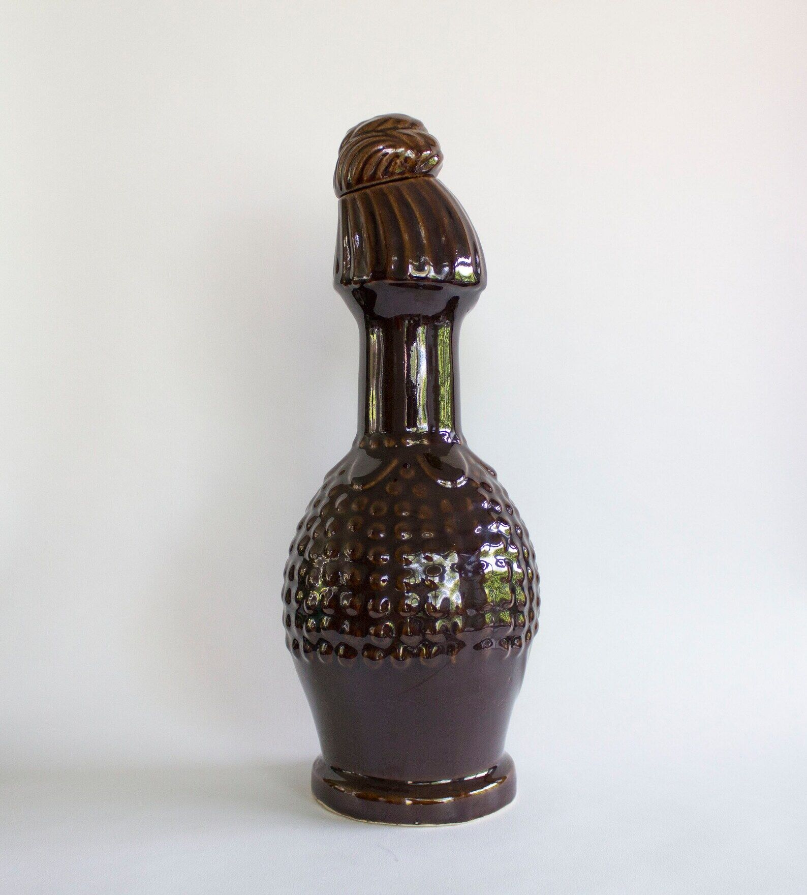 Vintage brown glazed stoneware bottle / decanter