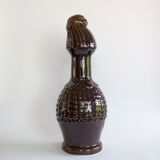 Vintage brown glazed stoneware bottle / decanter