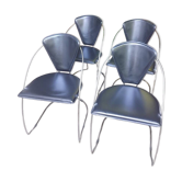 Set of four chairs - Chrome metal and leather - Model Linda - Arrben - Italy