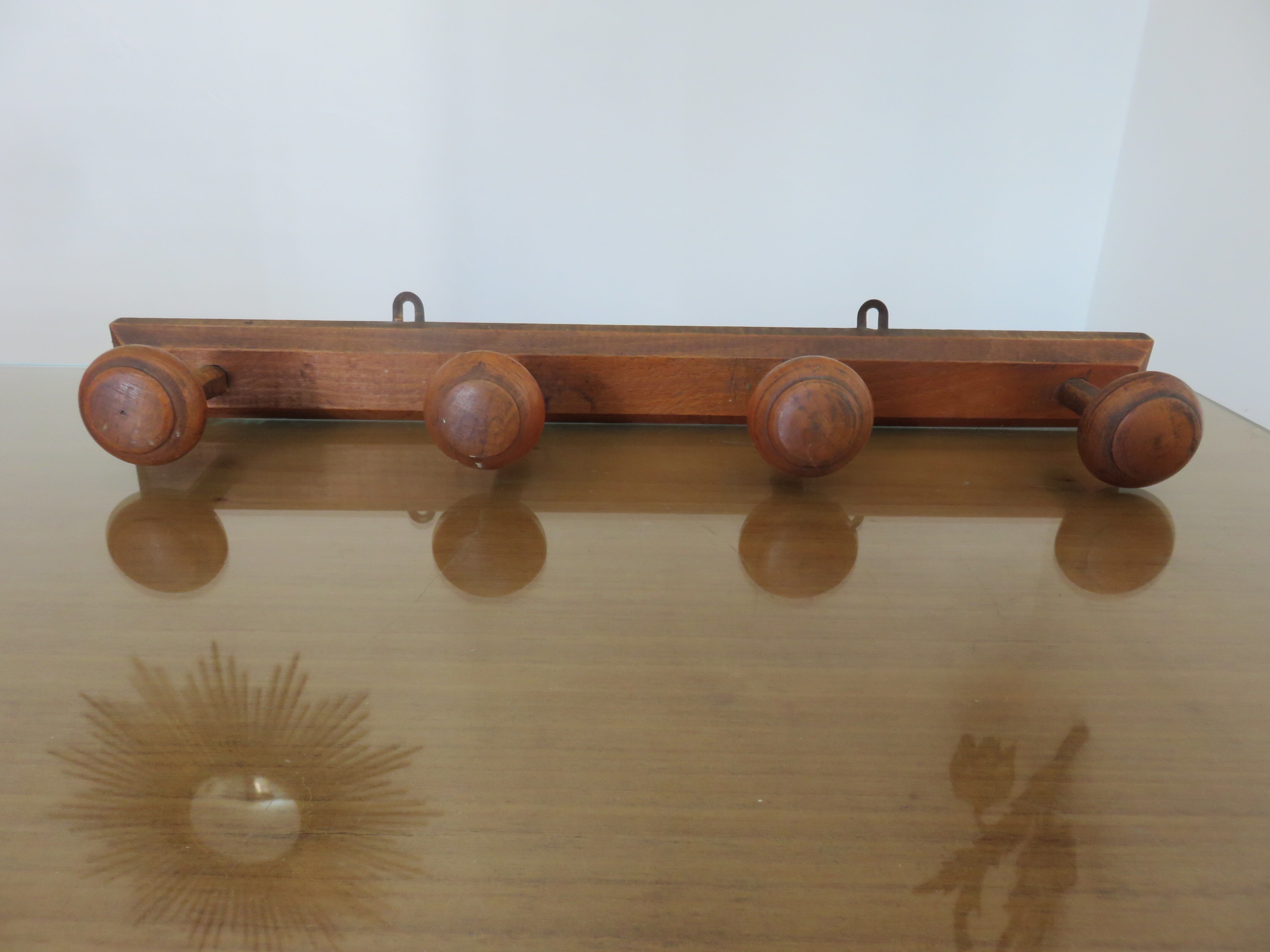 Wooden wall coat rack 4 hooks art deco 1940 1950