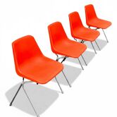 Série de 4 chaises orange Robin Day Design pour Hille