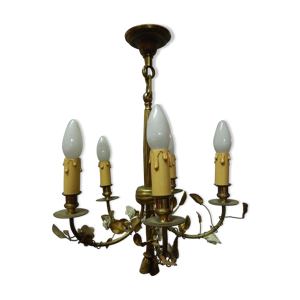 lustre en bronze et roses