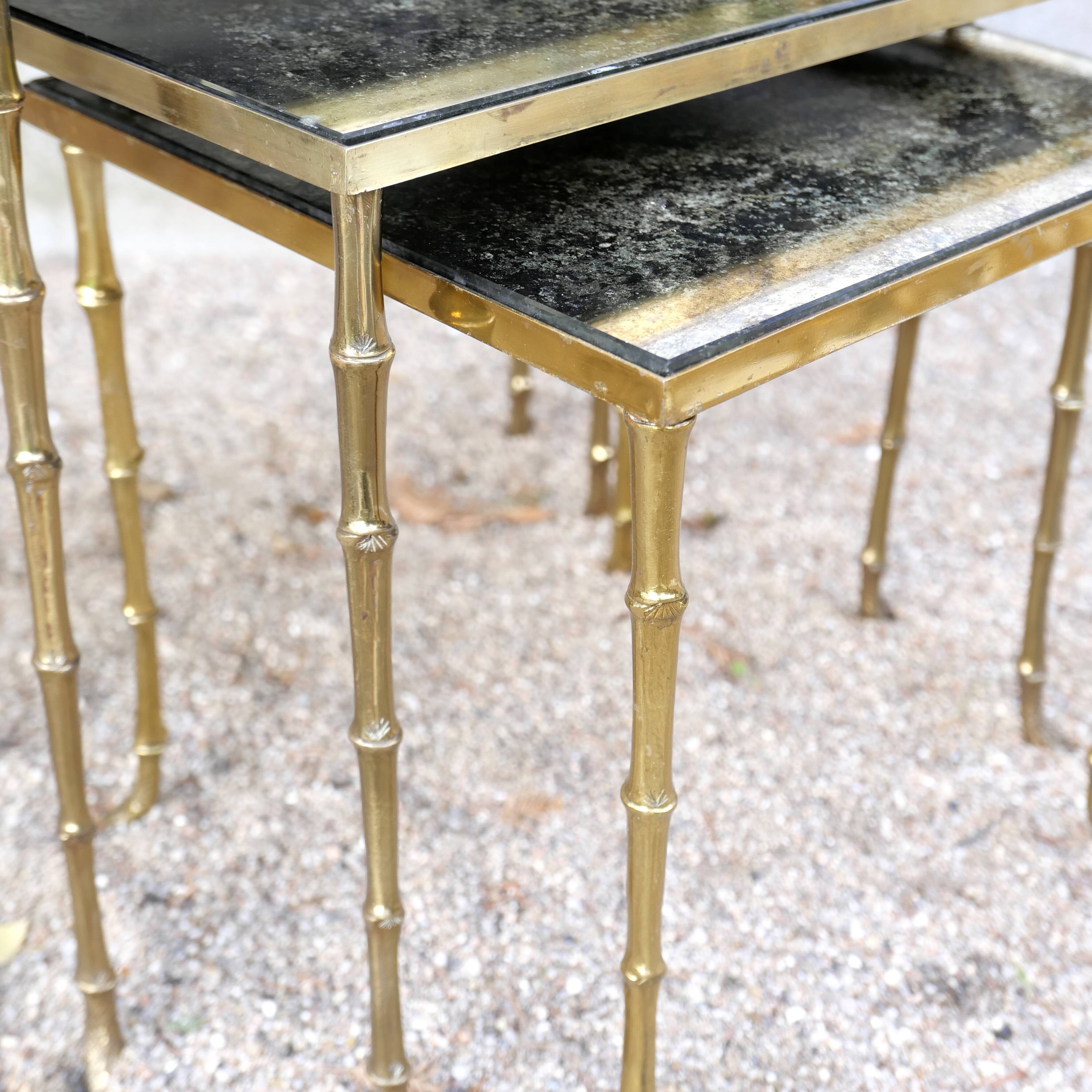 Set of 3 nesting tables in gilded bronze Maison Baguès 1940