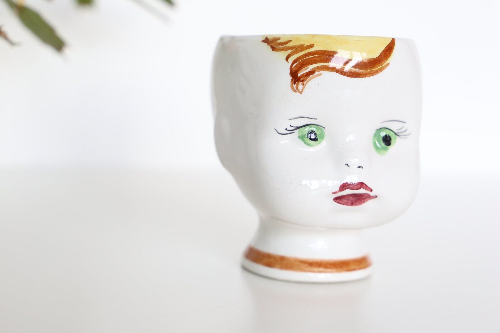 Vintage flower pot face, ceramic