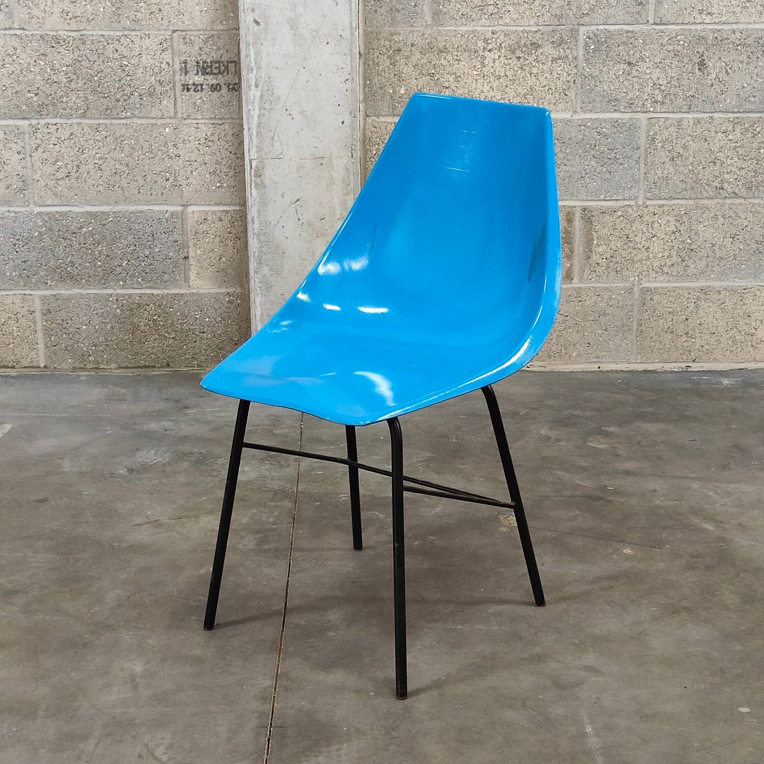 Metal and blue fiber chair by Miroslav Navratil for Vertex