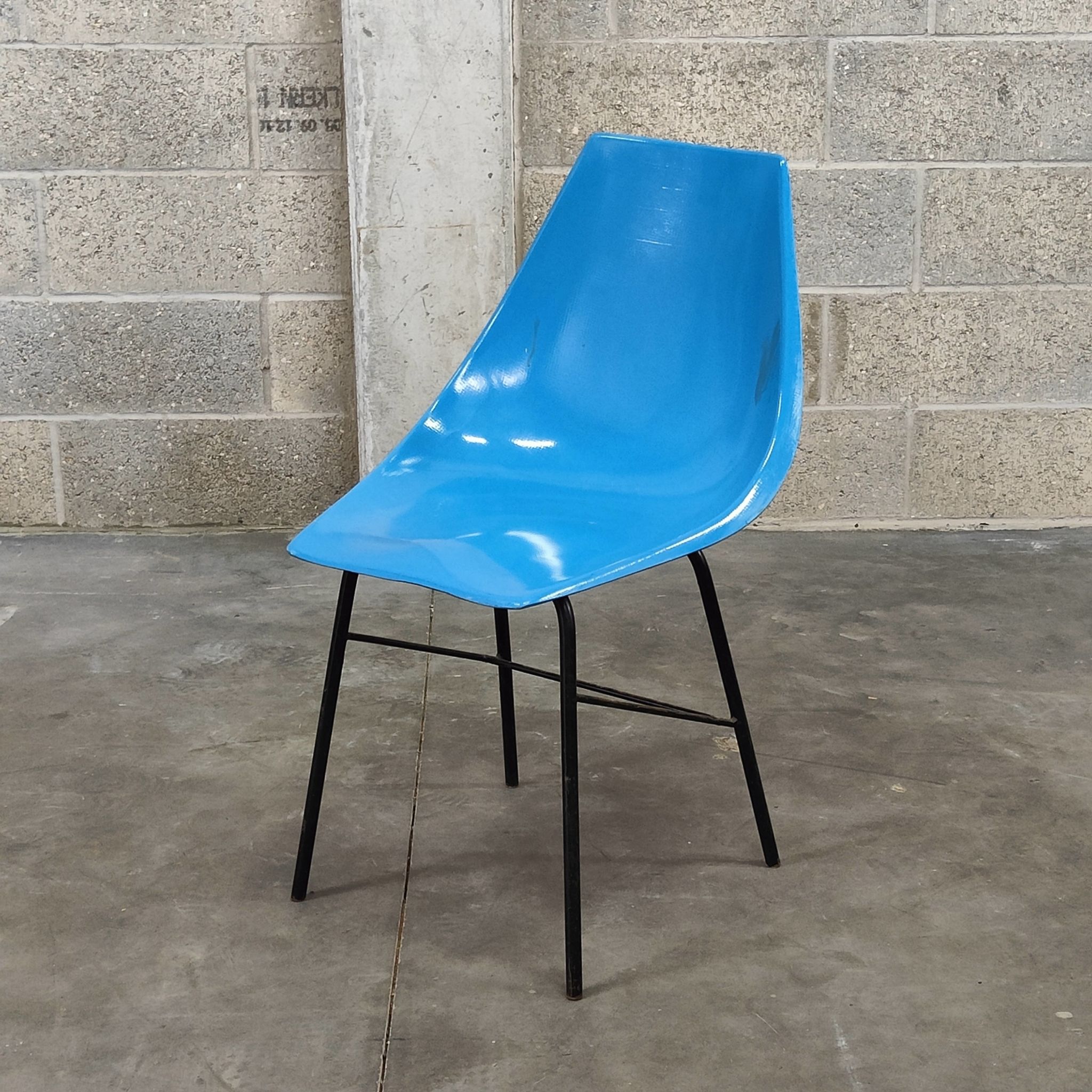 Metal and blue fiber chair by Miroslav Navratil for Vertex