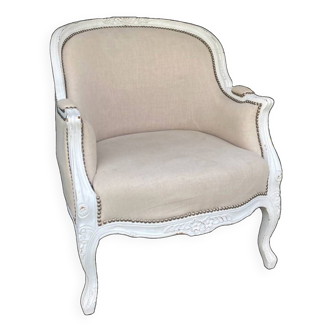 Bergère St Louis XV white rechampi 20th century