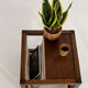 Vintage wooden sofa end with built-in fabric magazine holder