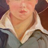Portrait of the boy in the straw hat 70s/80s, signed