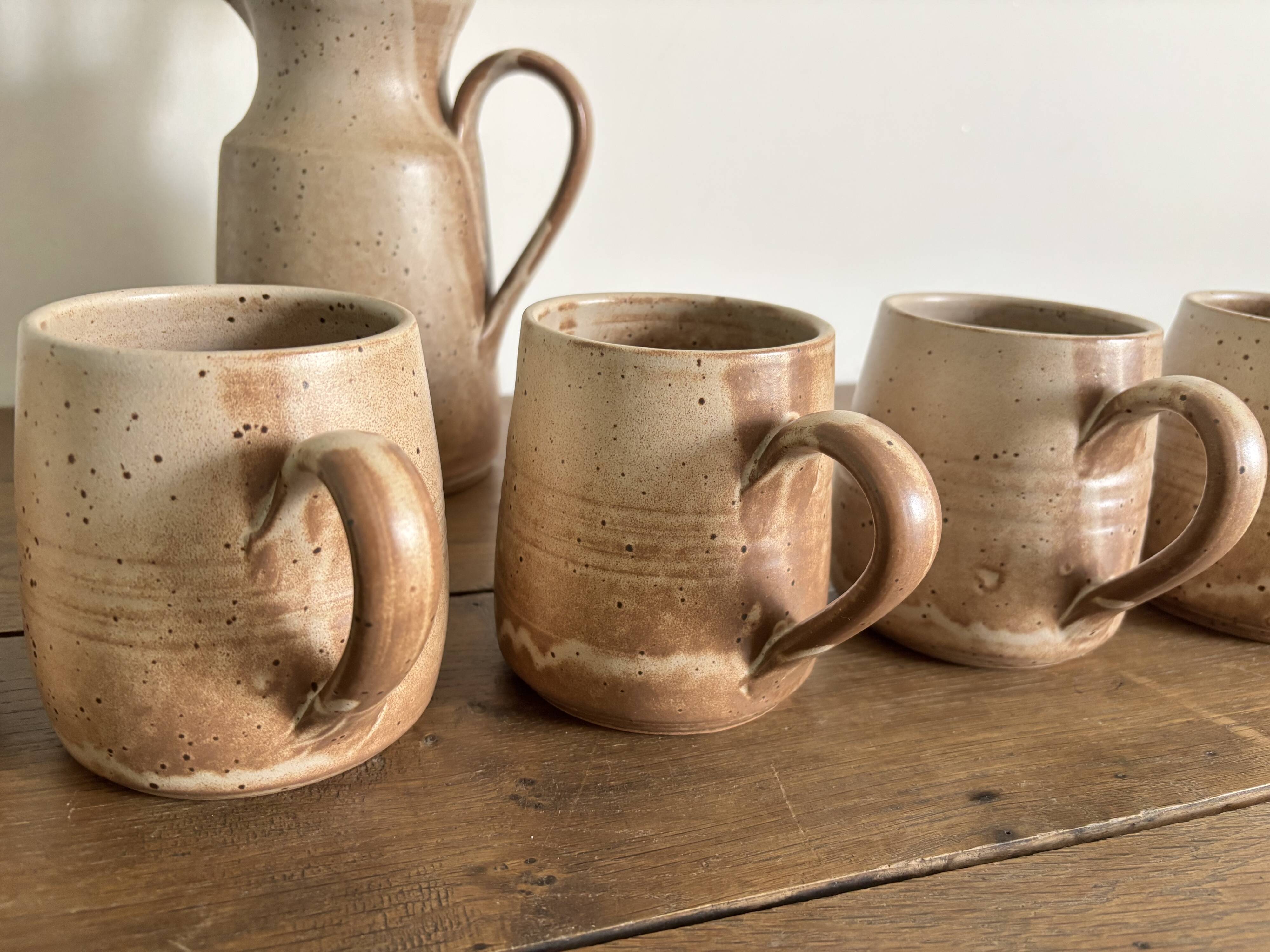 Vintage complete stoneware service – 6 mugs & jug Vallauris