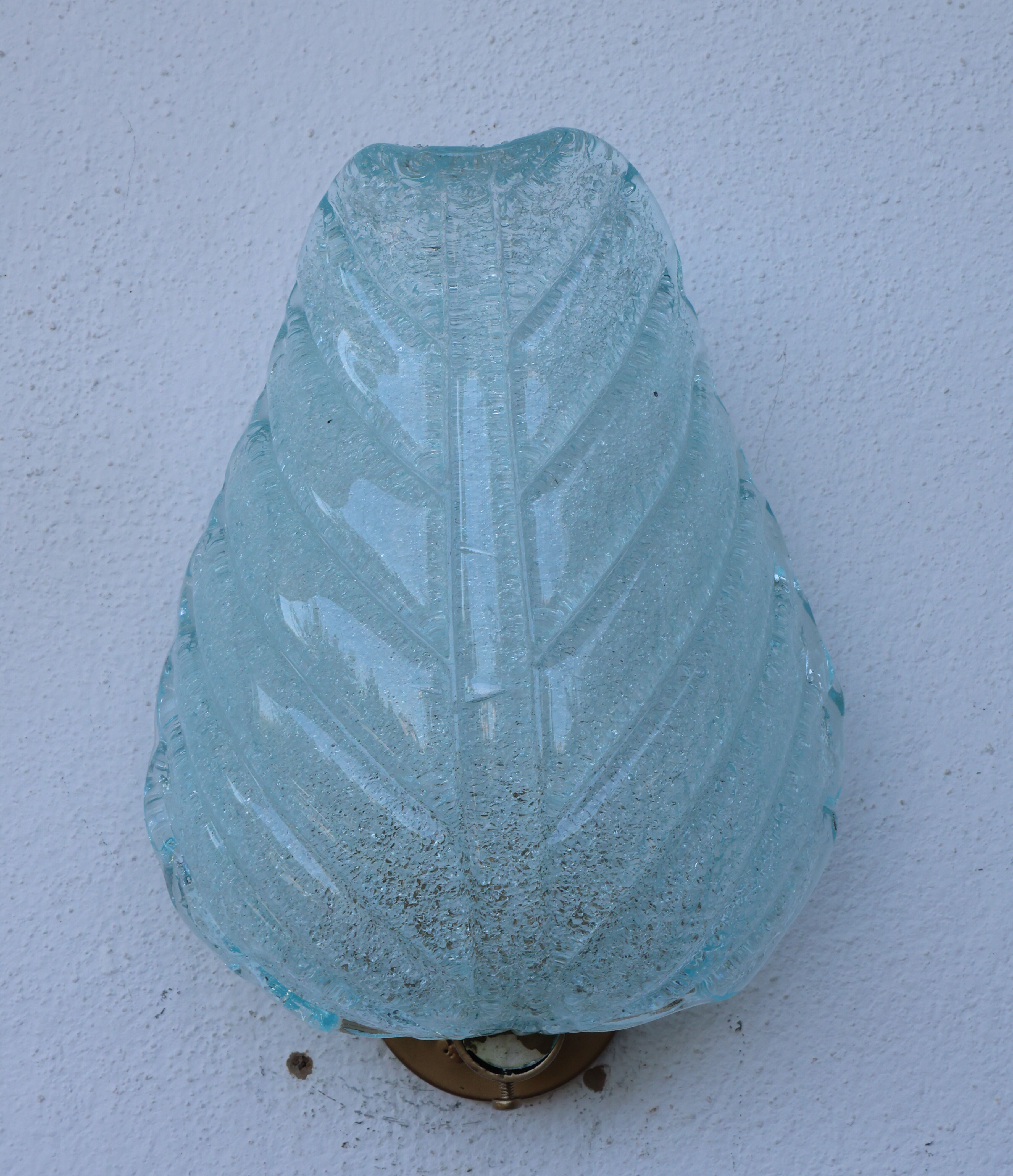 Set of 2 Wall Light Blu colour Murano Glass Leave by Barovier e Toso, 1950s