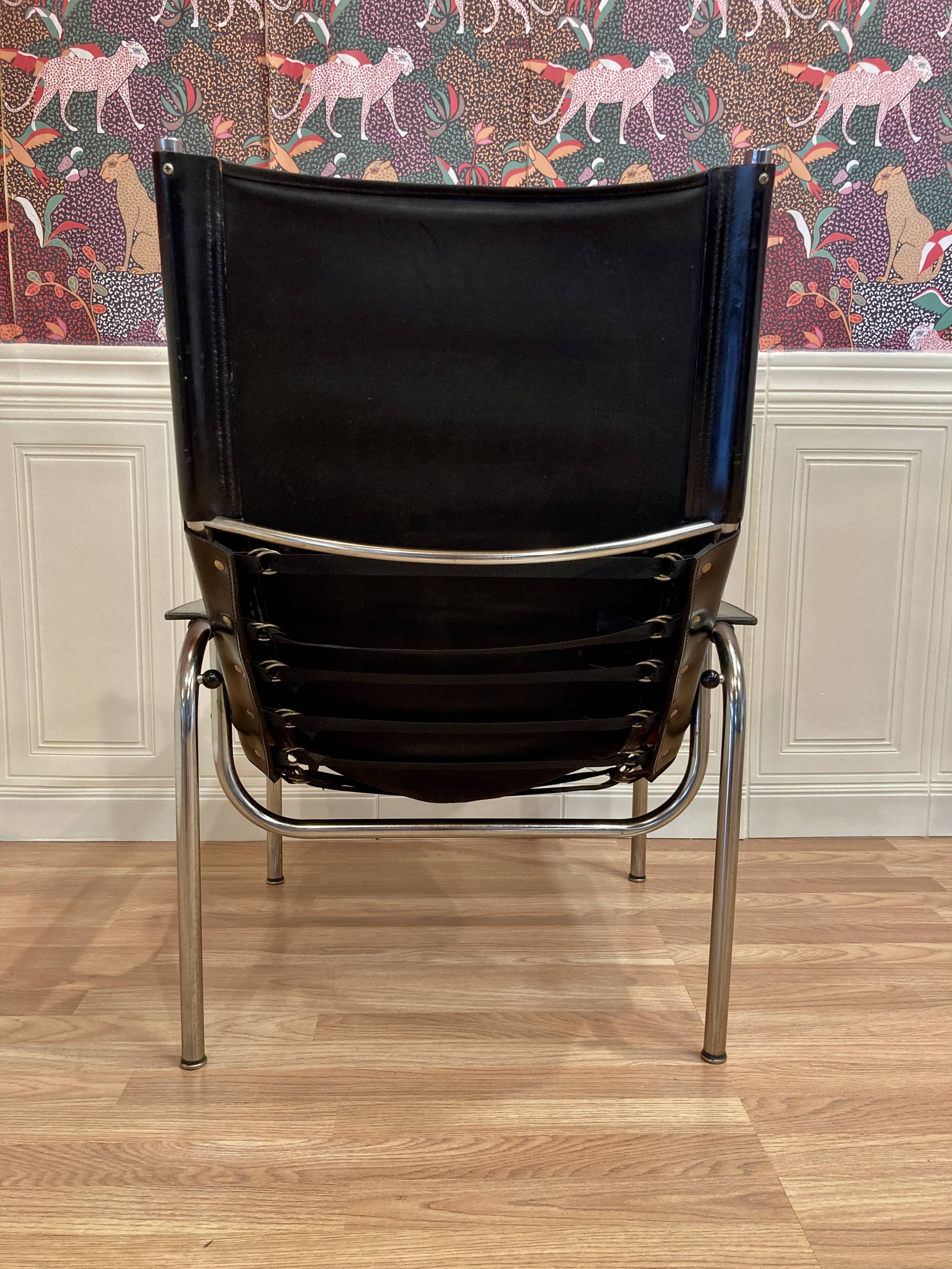 Paire de fauteuils relax inclinable cuir noir design "Hans Eichenberger" 19