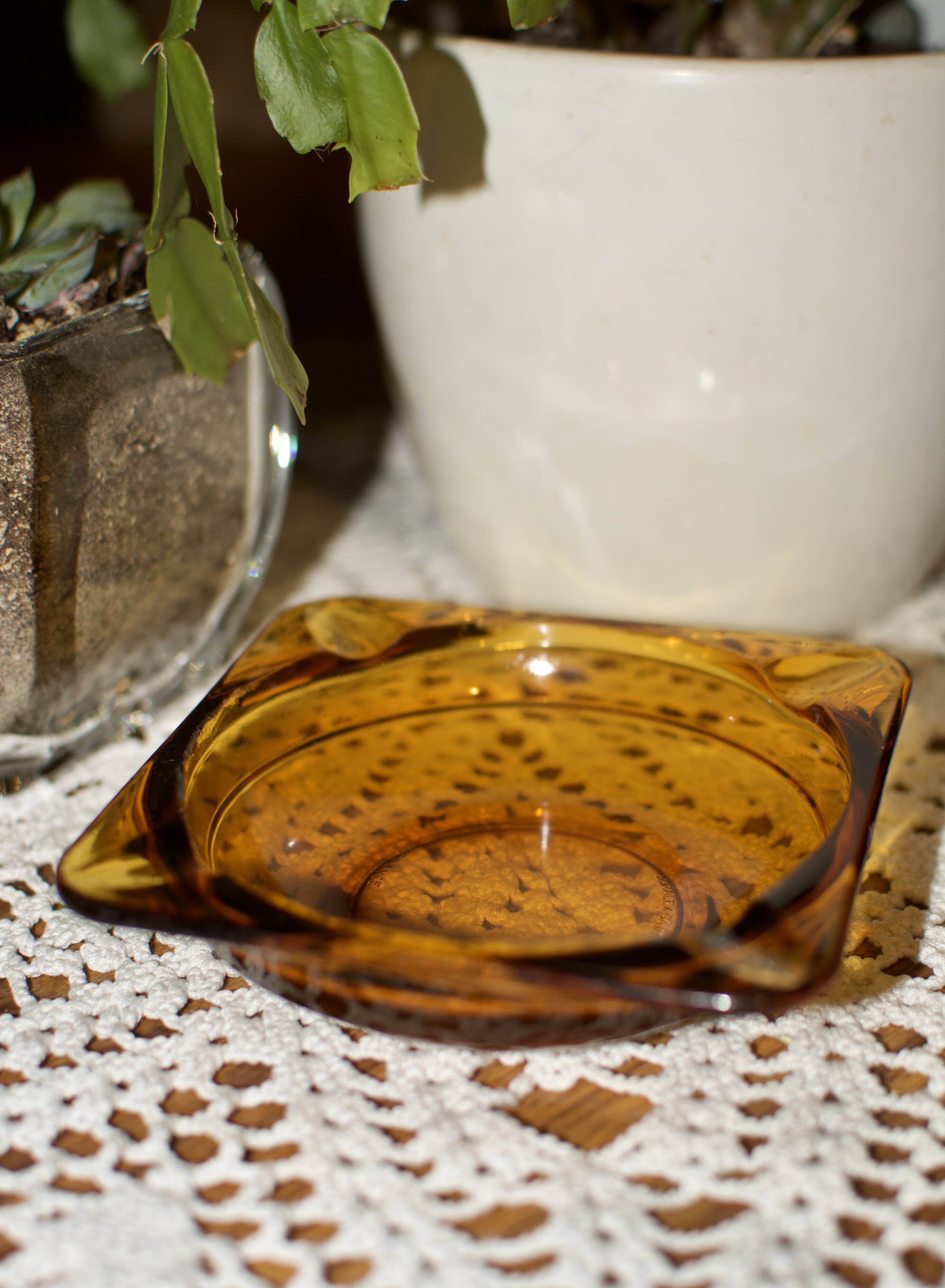 Vintage amber glass ashtray