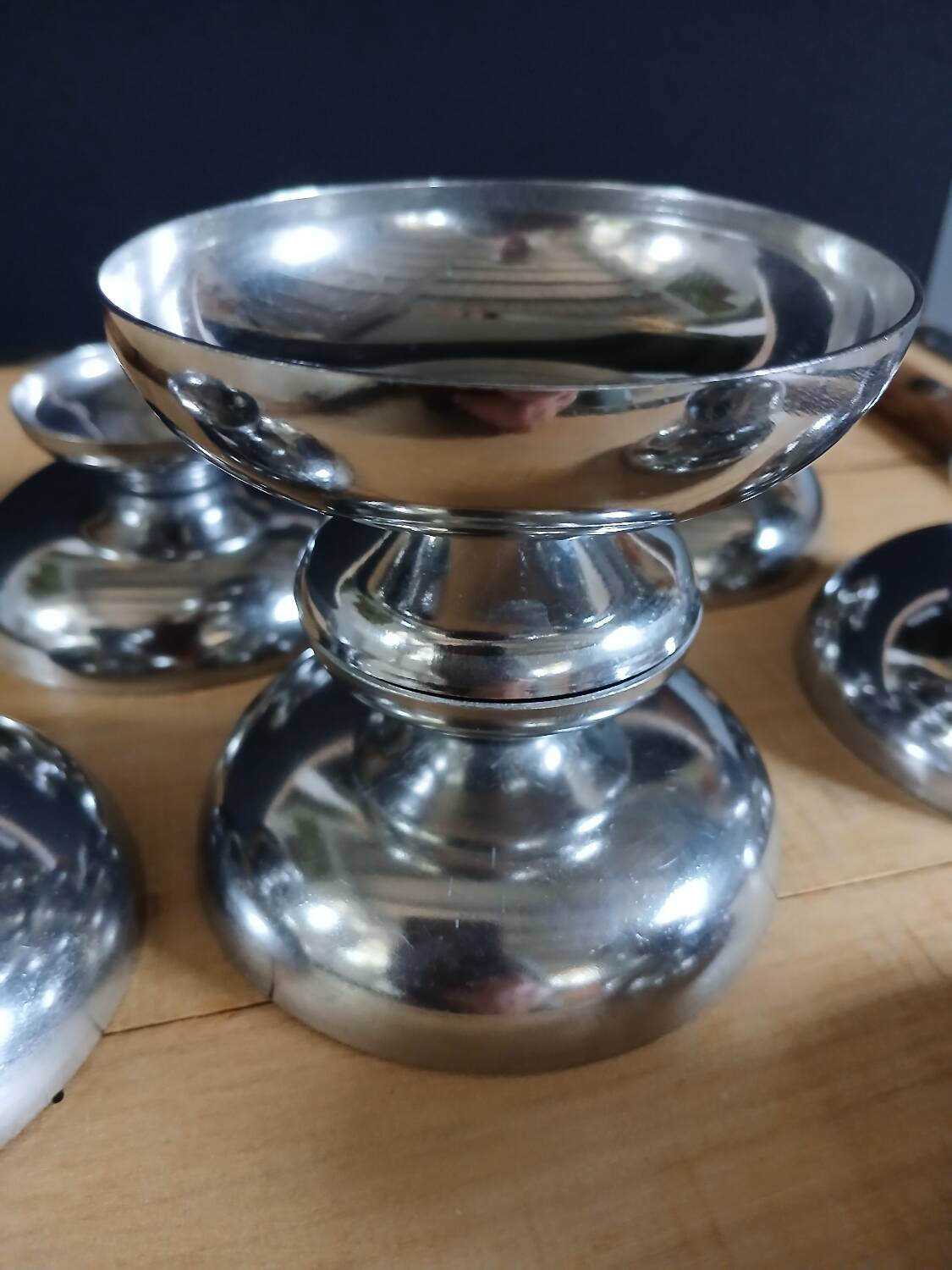 7 antique stainless steel ice cream cups