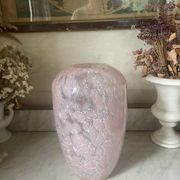 Marbled pink blown glass art vase, La Rochère