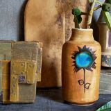 Ceramic vase "Poterie du Colombier" vintage blue sun