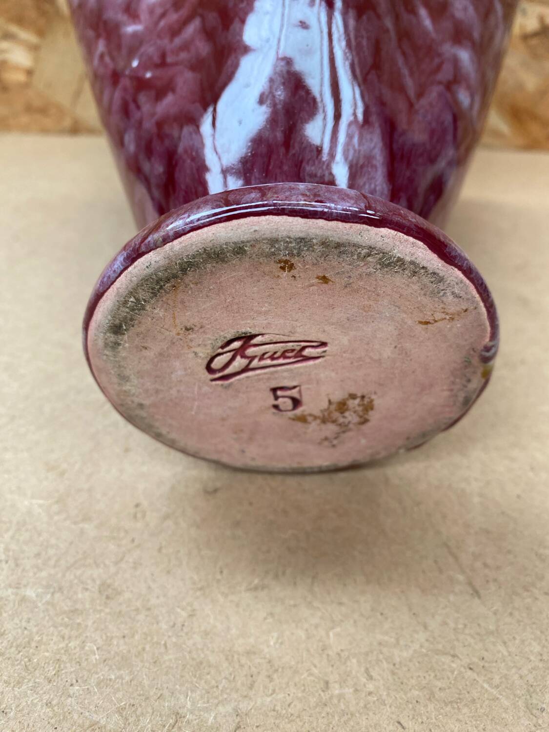 Antique Vase Corolle J. GUET Ceramic Pink Speckled Vintage