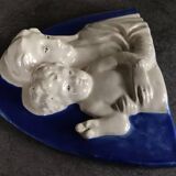 Religious bas-relief wall sculpture of the Virgin and Child signed Cantagalli