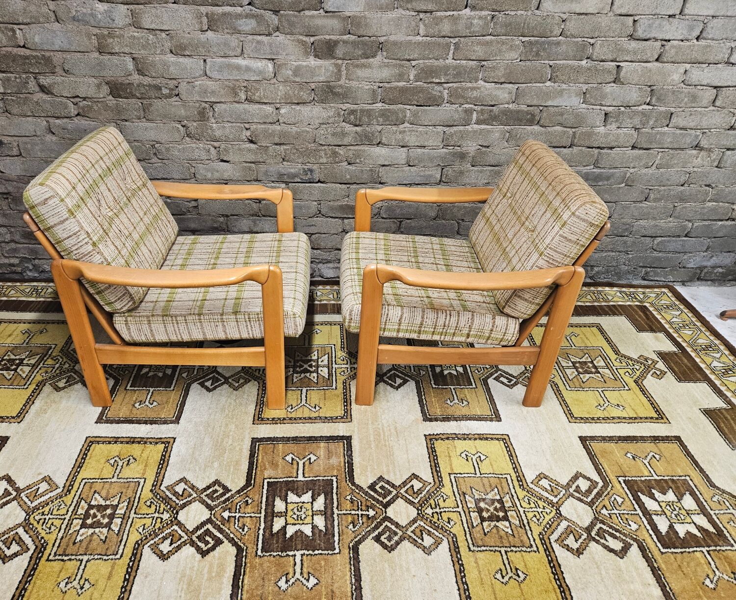 Pair of vintage scandinavian armchairs 1970 scottish fabric