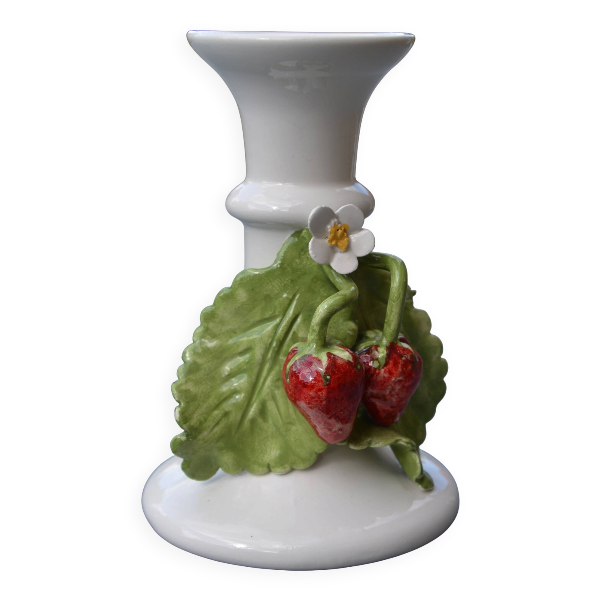 Strawberry earthenware candlestick