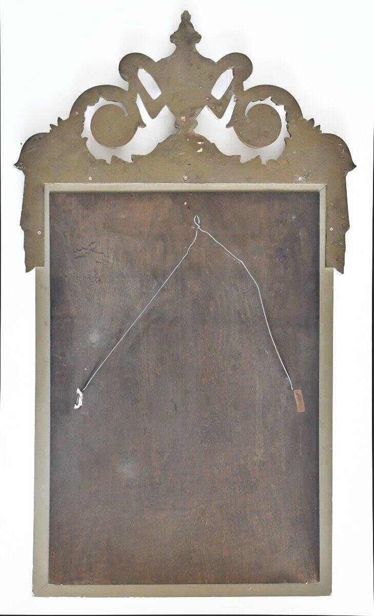 Miroir en bois laqué blanc et or à