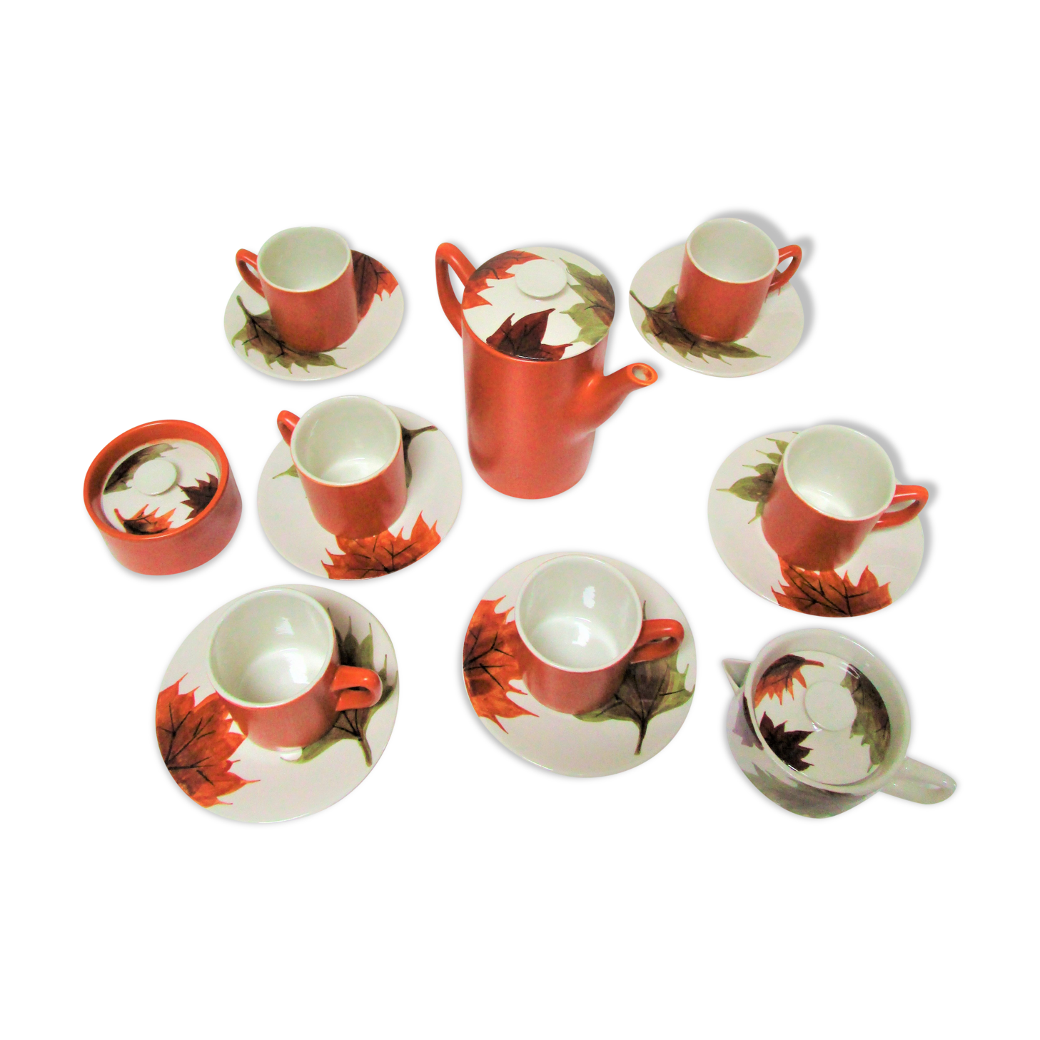 Coffee set earthenware ochre brown earth of sienna Oven King Italy vintage