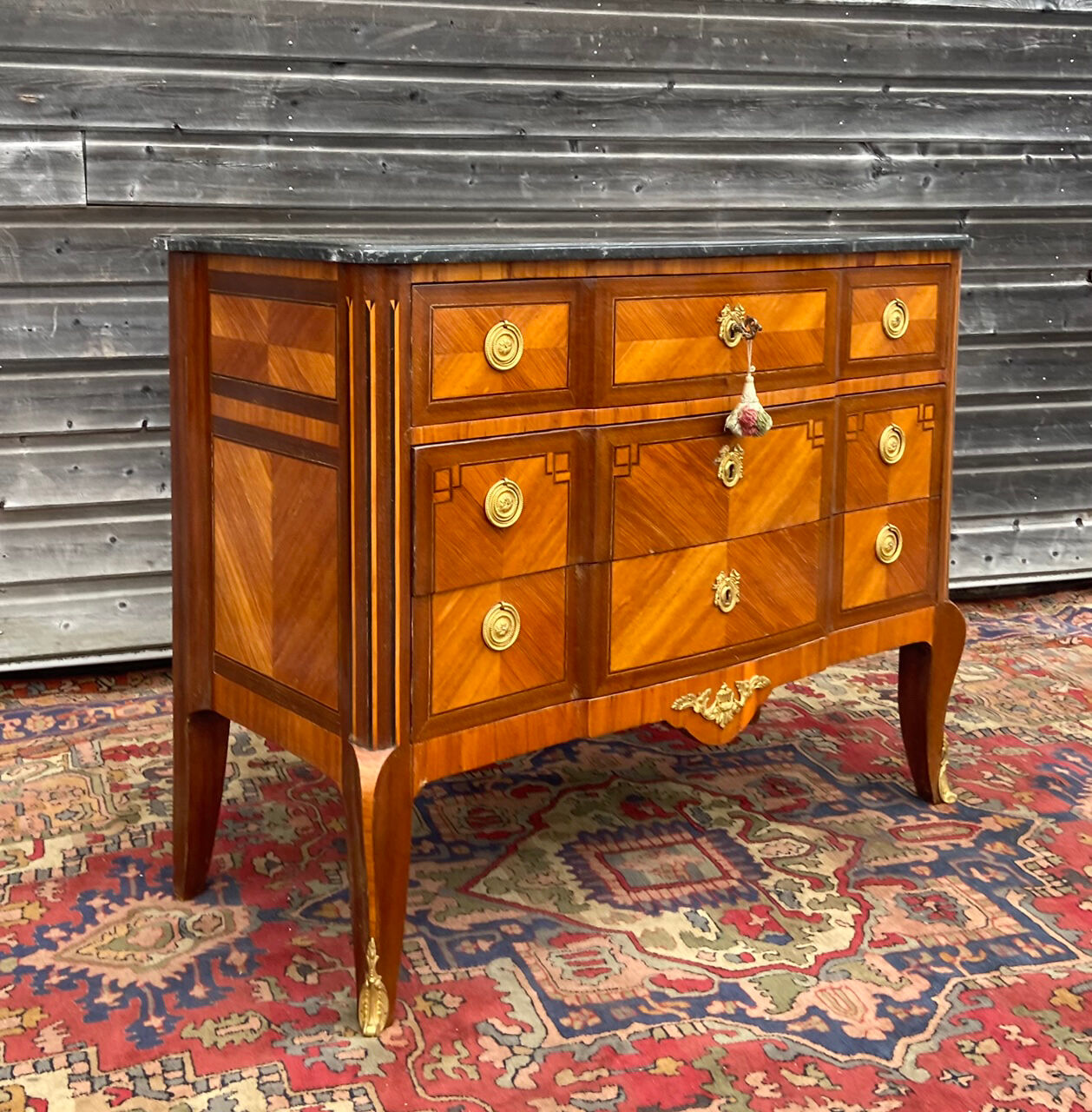 Chest of Drawers In Marquetry Style Transition XIX Eme Century