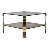 Hollywood Regency coffee table in smoked glass – Modular brass construction