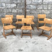 Series of 10 casala children's chairs in vintage light wood