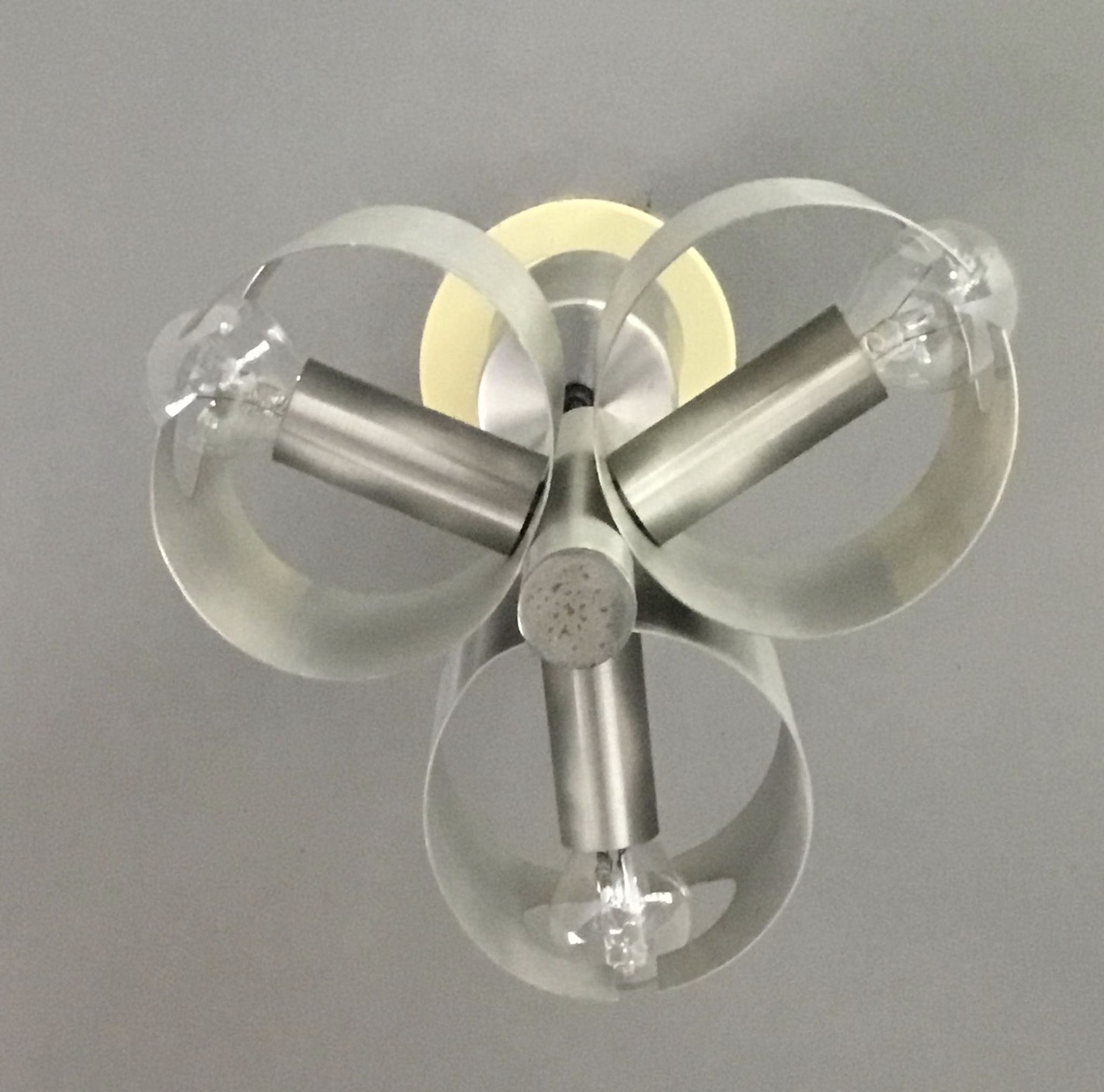 Space-age chandelier with 3 lights, brushed aluminium, 1970 design.