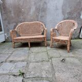 Ensemble de jardin en rotin Peacock banquette  et fauteuil