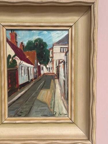 Mid-Century Oil on Panel “Street View” by J. Ioliv, Vintage & Framed 25×31cm