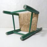 Vintage old wooden straw chair for children