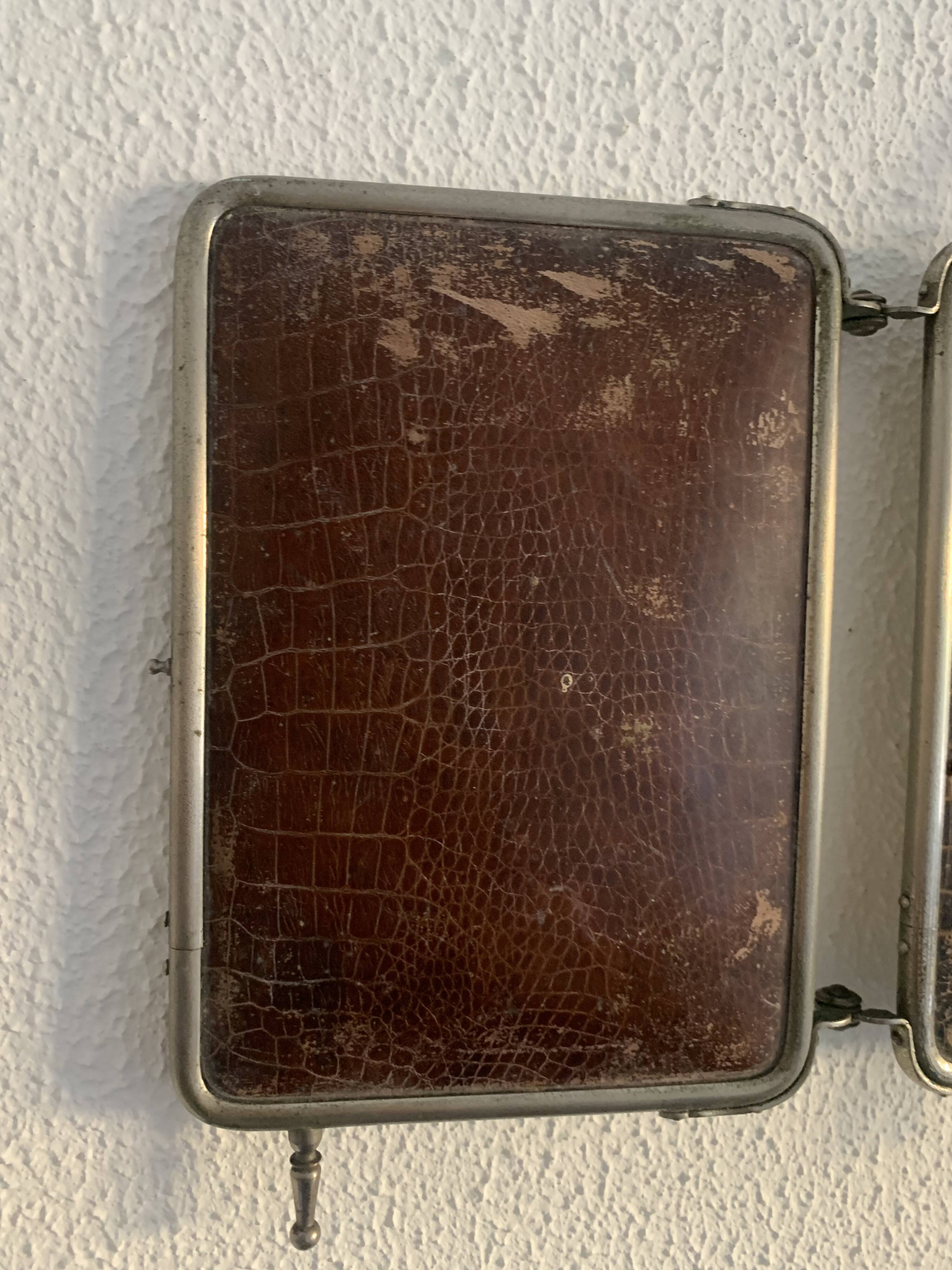 Miroir vintage 1910 triptyque barbier Art Déco armée - 24 x 51 cm