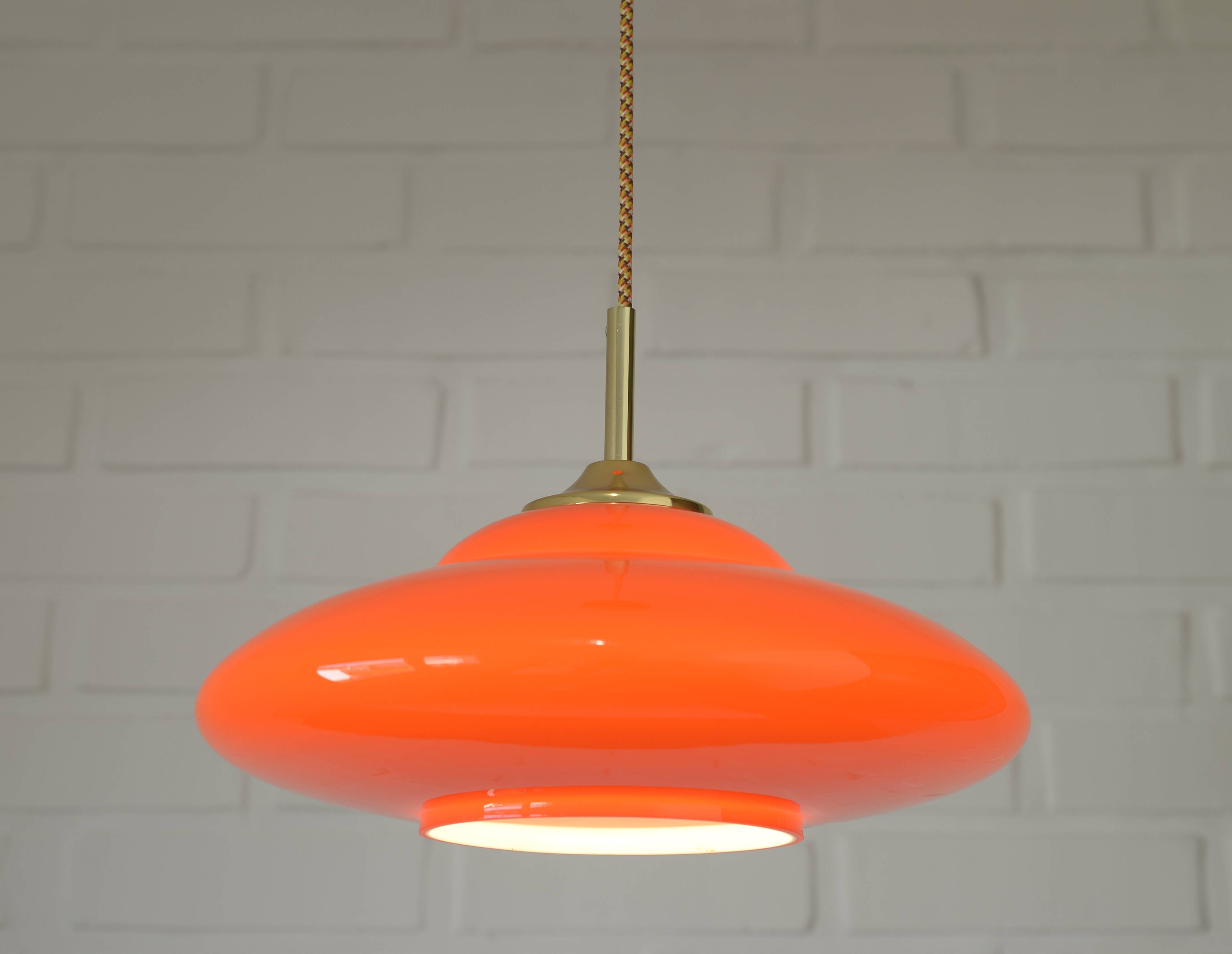 Vintage Orange Glass Pendant Light MCM Space Age Style Hanging Lamp 1970's
