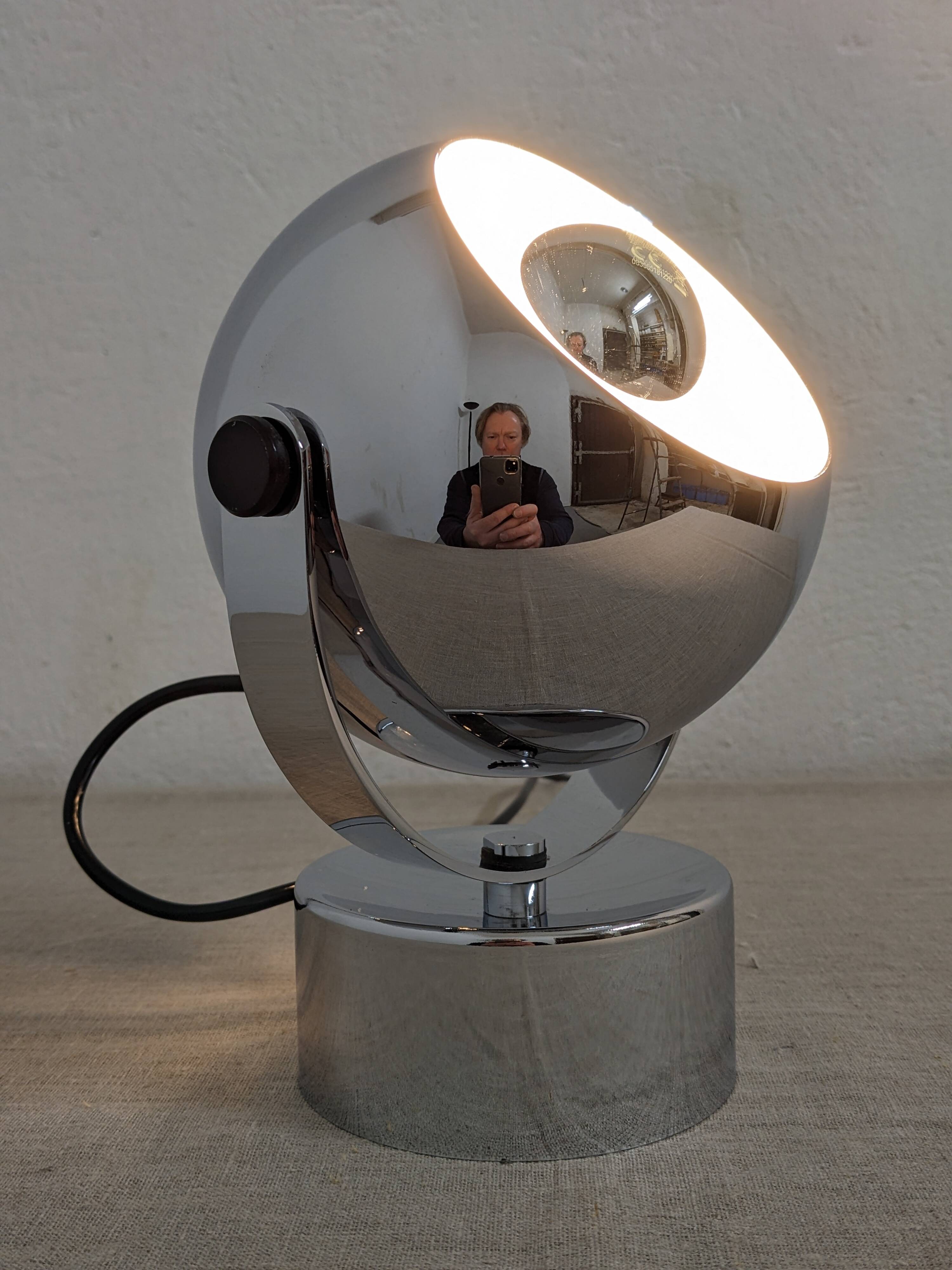 Eye ball lamp or wall light, chrome, space age, France circa 1970.