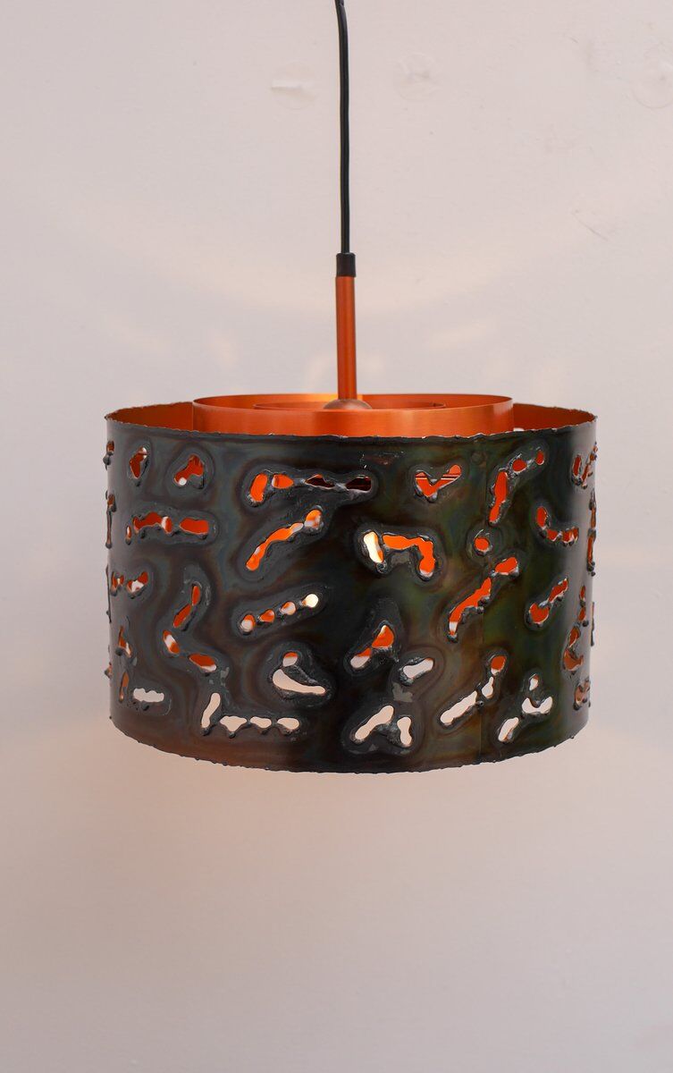 Brutalist copper pendant lamp from Boréns, 1970s