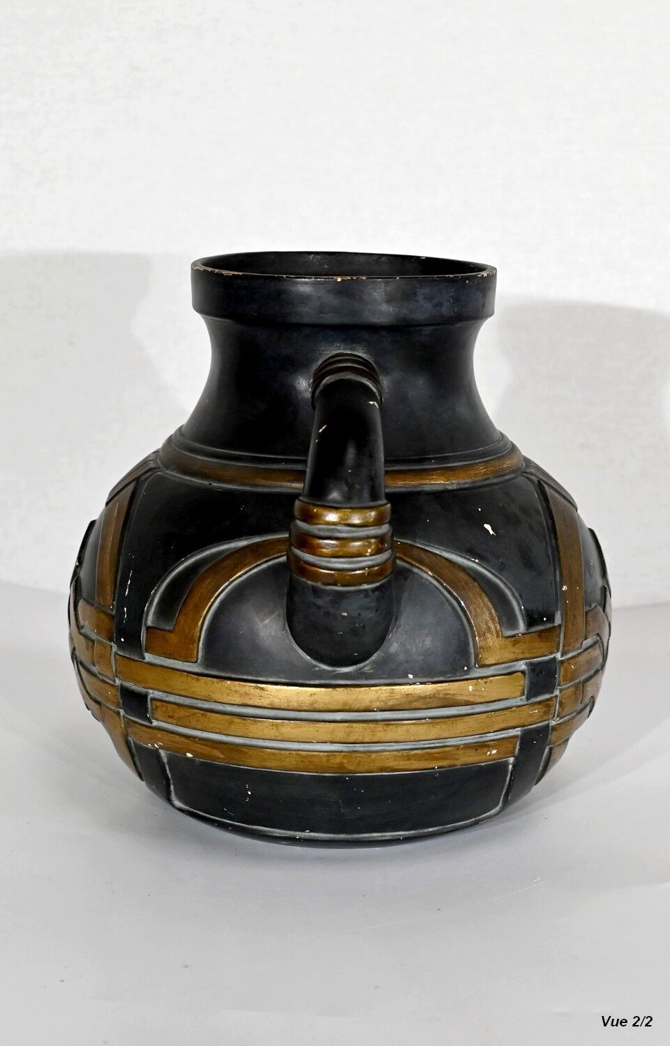 Terracotta vase anthracite and golden 1900