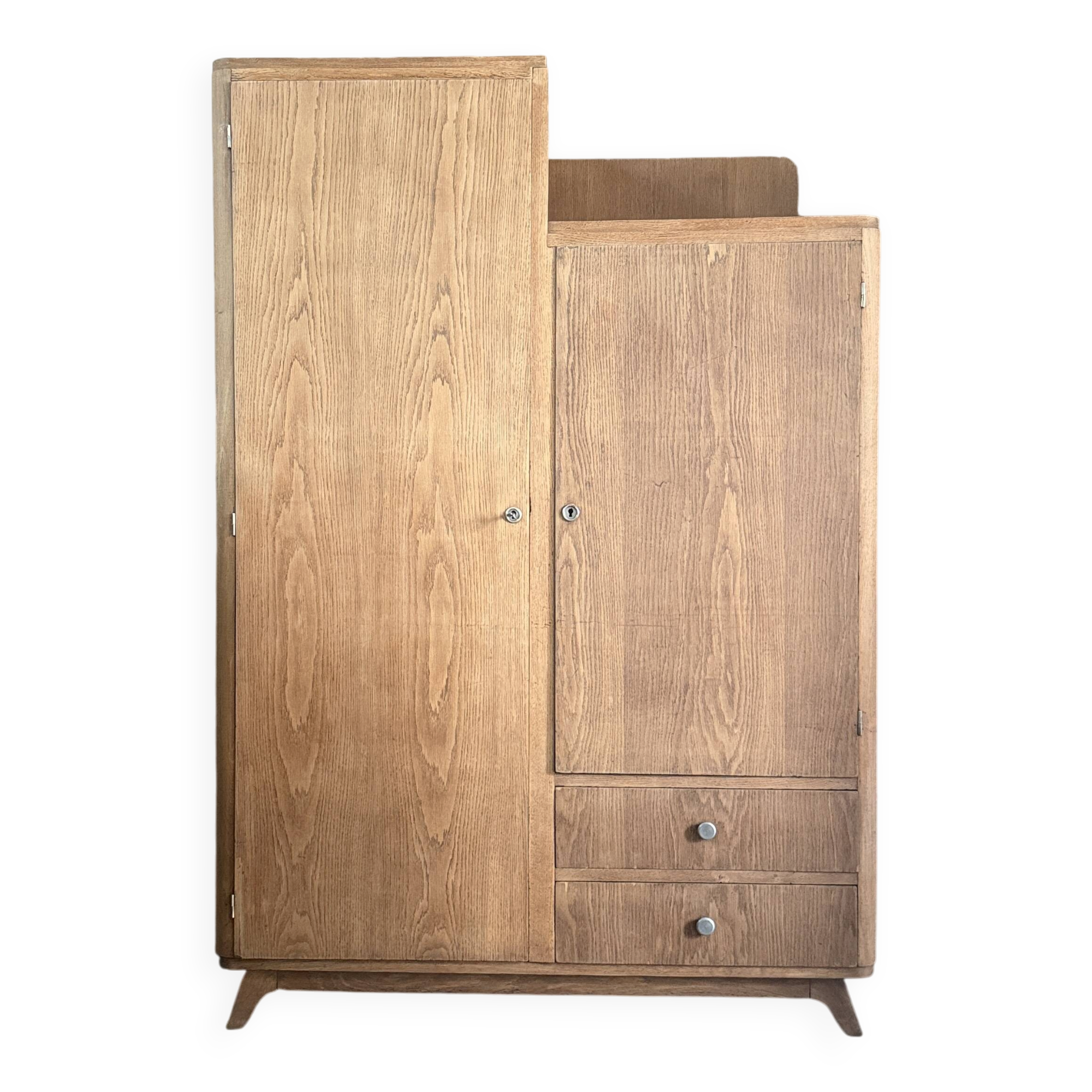 Armoire asymétrique art déco en chêne (restaurée)