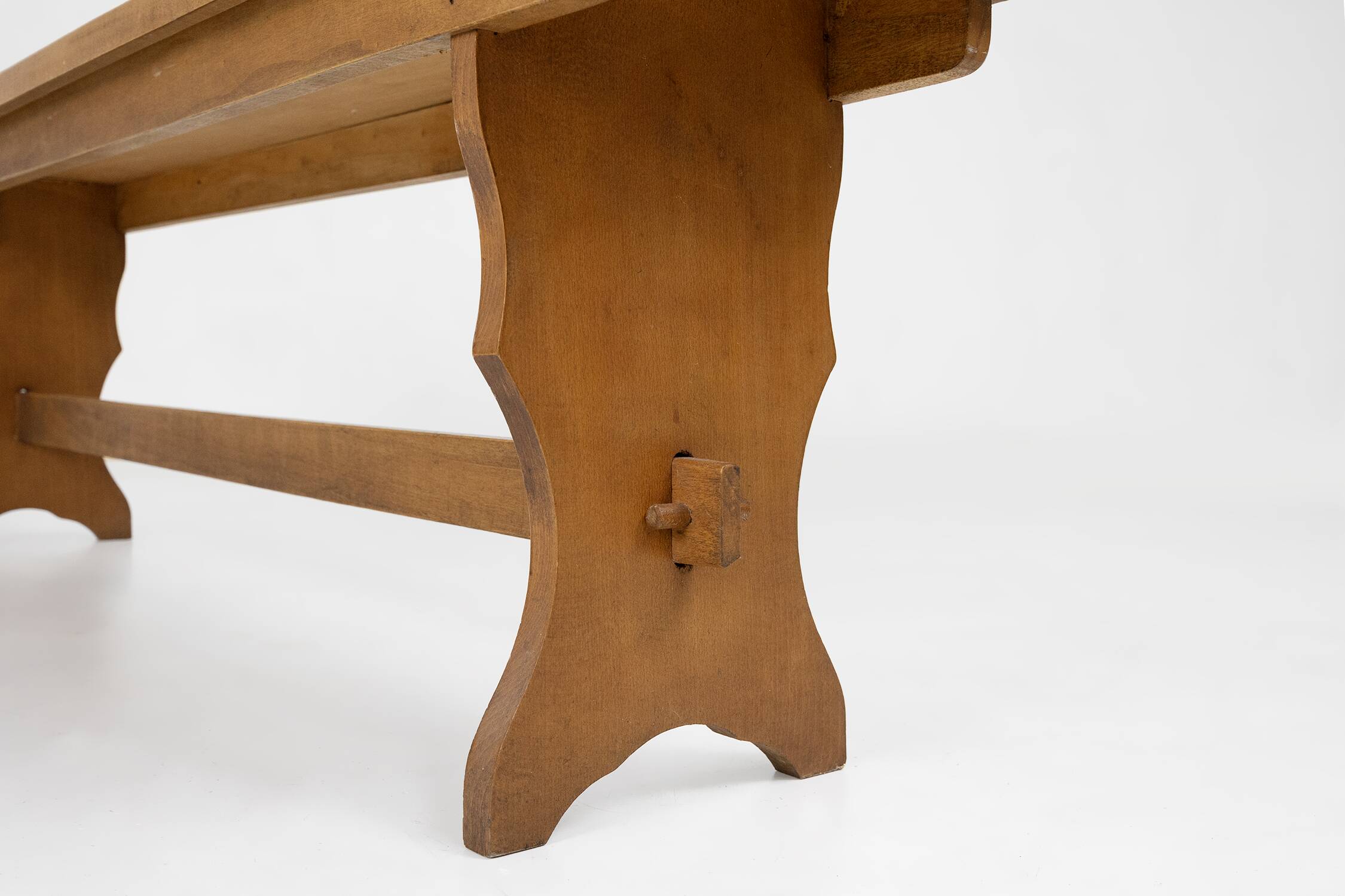 Art Deco bench in solid oak, France circa 1940