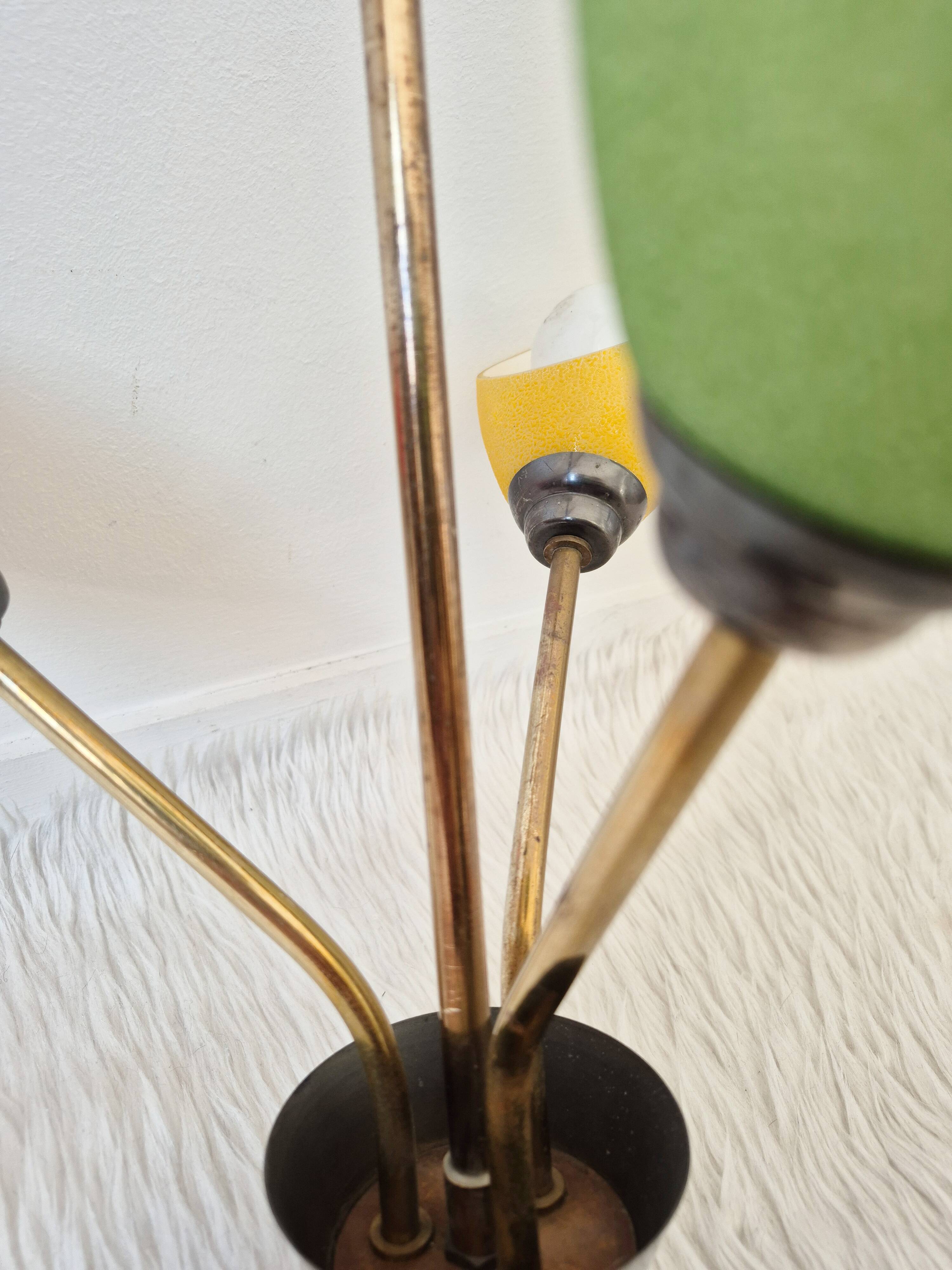 Pendant light, in brass and tricolor opaline glass