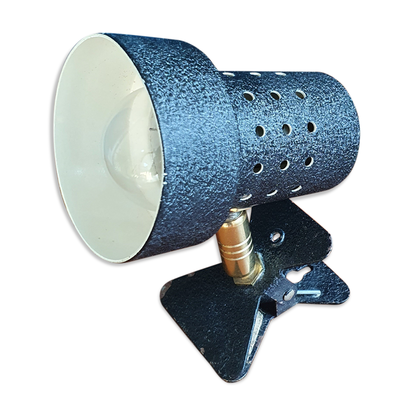 Black metal clip-on lamp articulated 70's