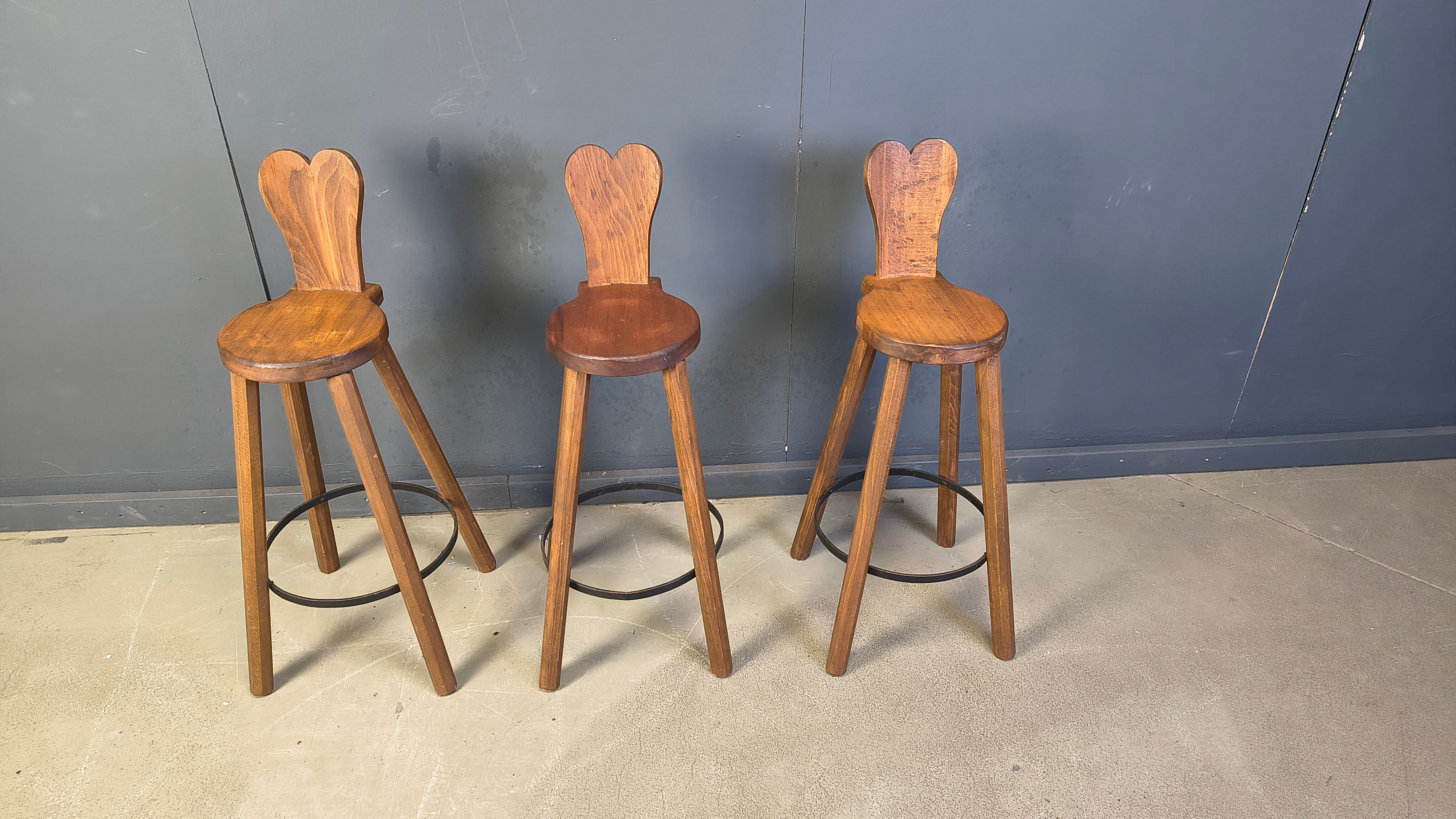 Vintage brutalist bar stools, 1960s - set of 3