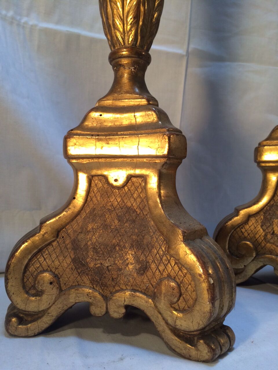 Pair of ancient carved gilded wood candlesticks - 18th century